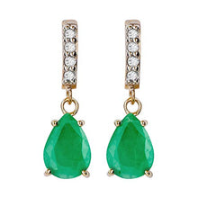 Load image into Gallery viewer, 10k Yellow Gold Genuine Pear-Shape Emerald and Diamond Drop Dangle Earrings
