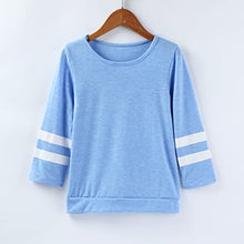 Load image into Gallery viewer, Girls Kids Casual Tops Crewneck Soft Striped Long Sleeve Comfortable Casual Tee Crew Neck T-Shirt (Blue, 8-9 Years)