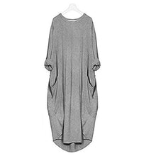 Load image into Gallery viewer, Women Long Sleeve T Shirts Mini Dress Loose Pocket Sundress Crew Neck Dress Plus Size Tunics Mini Dress Casual Pencil Dress (Gray, XL)