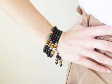 Load image into Gallery viewer, Om Shanti Crafts Mala Beads Stretch Bracelet Black Obsidian & Yellow Tiger Stone, Buddhist Prayer Beads, Yoga Bracelets, Wear for Daily Meditation & Spiritual Growth, 6mm Meditation Beads, Unisex