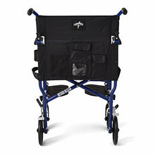 Load image into Gallery viewer, Medline Ultralight Transport Wheelchair with 19” Wide Seat, Folding Transport Chair with Permanent Desk-Length Arms, Blue Frame