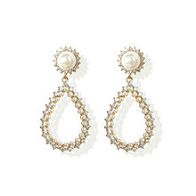 Load image into Gallery viewer, 14K Gold Plated Pearl Ear Drop Earring with Retro palace Style S925 silver needle for Women Girl Gifts Present Valentines Birthday Anniversary Mothers Day Christmas (Gold)