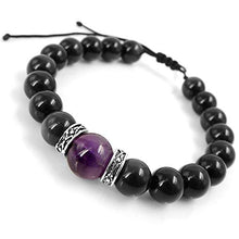 Load image into Gallery viewer, Rainbow Black Obsidian Amethyst Crystal Bracelet for Men's and Women's Protection Braided Bracelet with 925 Sterling Silver Art Deco Spacers Mixed Gemstone Handmade Adjustable Jewelry