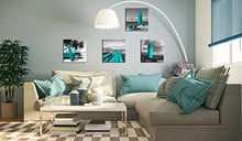 Load image into Gallery viewer, Beach Wall Art Teal Wall Decor Bathroom Decor Sets Accessories Black and White Ocean Lighthouse Painting Palm Tree Surfboard Car Picture Prints Seascape Office Kitchen Poster 12x12 inches x4