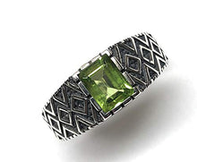 Load image into Gallery viewer, Genuine 2ct Green Peridot 925 Sterling Silver Men's Ring Size 7, 7.75, 8, 8.25, 8.75, 9, 9.75, 10, 10.75, 11, 11.25, 12, 12.75, 13, 13.25