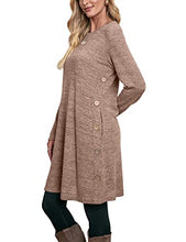 Load image into Gallery viewer, OFEEFAN Dresses Long Sleeve Dress for Women Knee Length Dress Khaki XL