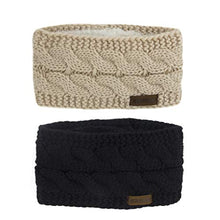 Load image into Gallery viewer, Women Winter Warm Headband Fuzzy Fleece Lined Thick Cable Knit Head Wrap Ear Warmer Black & Beige