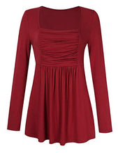 Load image into Gallery viewer, Yesfashion Womens Square Neck Ruched Tops Empire Waist Tunics Short Sleeve Pink S