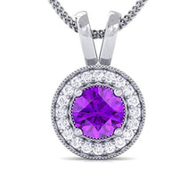 Load image into Gallery viewer, Diamond Pendants 1/2 cttw Certified Natural Diamond & Amethyst Halo Necklace Pendant in 14 K Solid Gold Trending Designs (IJ color, SI clarity)