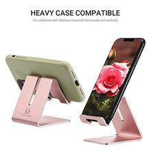 Load image into Gallery viewer, Cell Phone Stand Holder - ToBeoneer Aluminum Desktop Solid Portable Universal Desk Stand Compatible with All Mobile Smart Phone Huawei iPhone X 8 7 6 Plus 5 Ipad Mini Tablet Office Decor (Rose Gold)