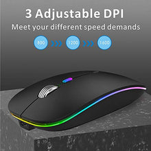 Load image into Gallery viewer, LED Wireless Mouse, Uiosmuph G12 Slim Rechargeable Wireless Silent Mouse, 2.4G Portable USB Optical Wireless Computer Mice with USB Receiver and Type C Adapter (Matte Black)