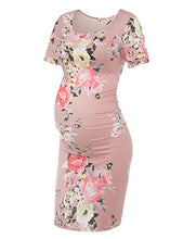 Load image into Gallery viewer, Floral Fitted Baby Shower Dresses for Pregnant Women Pink XL