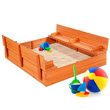 Load image into Gallery viewer, Best Choice Products 47x47in Kids Large Wooden Sandbox for Backyard, Outdoor Play w/Cedar Wood, 2 Foldable Bench Seats, Sand Protection, Bottom Liner - Brown