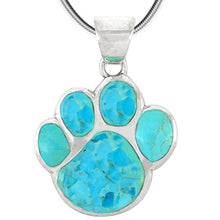 Load image into Gallery viewer, Dog Paw Pendant Necklace 925 Sterling Silver & Genuine Turquoise (20", Turquoise)