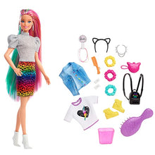 Load image into Gallery viewer, Barbie Leopard Rainbow Hair Doll (Blonde) with Color-Change Hair Feature, 16 Hair & Fashion Play Accessories Including Scrunchies, Brush, Fashion Tops, Cat Ears, Cat Purse & More