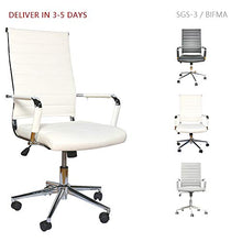 Load image into Gallery viewer, LUCKWIND Ergonomic Office Chair Ribbed Leather Swivel - Adjustable Height Tilt Arm Sleeves Lumbar Support High Back Upholstery Executive Conference Task Computer Chrome Wheel Caster 350lbs Big (White)