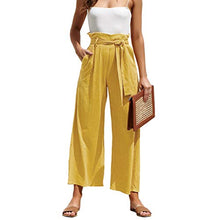 Load image into Gallery viewer, MOLFROA Womens Casual Crop Wide Leg Lace Up High Waisted Dress Pants with Fabric Belt (Yellow,S)