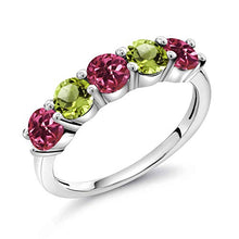 Load image into Gallery viewer, Gem Stone King 0.86 Ct Round Pink Tourmaline Green Peridot 925 Sterling Silver Ring (Size 6)