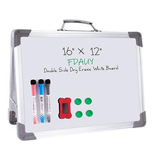 Load image into Gallery viewer, FDAUY Small Dry Erase Board, Magnetic White Board for Kids and Students Portable Mini Whiteboard Easel with Markers Magnets Double-Sided Foldable Desktop Memo Board for School Home Office (16" x 12")