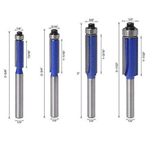 Load image into Gallery viewer, Wolfride 4PCS Flush Trim Router Bit Set 1/4 Inch Shank Top Bearing Flush Trim Router Bit