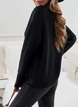 Load image into Gallery viewer, Uusollecy Women Long Sleeve Zipper Sweater Pullover, Fleece Solid Crochet Outwear, Casual Loose Sweaters Tops Fall Winter for Women Black Small