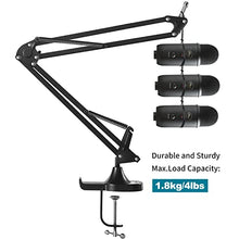 Load image into Gallery viewer, Microphone Boom Arm Stand, VeGue Adjustable Suspension Scissor Mic Stand with 3/8" to 5/8" Adapter, Pop Filter, Mic Clip, Heavy Duty Desk Clamp for Blue Yeti Nano Snowball Ice and Other Mics(VA10)