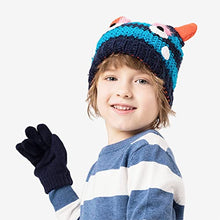Load image into Gallery viewer, accsa Toddler Kids Boy Knit Winter Beanie Hat & Glove Set Dino Monster Crocodile (Navy, 6-9 Years)