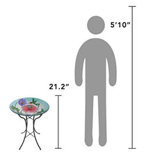 Load image into Gallery viewer, Peaktop 3200670 Outdoor Hand-Painted Hummingbird Fusion Glass Solar Birdbath Bowl Feeder with LED Light and Metal Legs for Patio Garden Backyard, 18-Inch, Blue and Pink