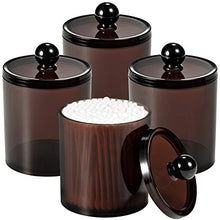 Load image into Gallery viewer, SheeChung 4 Pack Plastic Acrylic Bathroom Vanity Countertop Canister Jars with Storage Lid, Apothecary Jars Qtip Holder Makeup Organizer for Cotton Balls,Swabs,Pads,Bath Salts (Amber, 15 Oz)