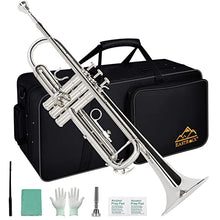 Load image into Gallery viewer, EASTROCK Bb Trumpet Standard Trumpet Set with Carrying Case,Gloves, 7C Mouthpiece and Cleaning Kit (Nickel Plated)