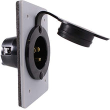 Load image into Gallery viewer, HJP-5278-CWP 15 AMP Straight Blade Flanged Male Power Inlet Receptacle, 15 A, 125 V, NEMA 5-15P, Integrated Nylon Faceplate, Body And Rubber Waterproof Cover (1, Black/Grey)