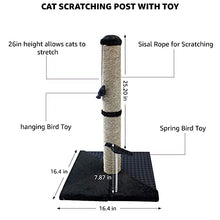 Load image into Gallery viewer, Max & Marlow Cat Scratch Post 26" | Tall Cat Scratcher Post with Sisal Rope | Features Hanging & Spring Toy | Great for All Indoor Cat Breeds & Sizes