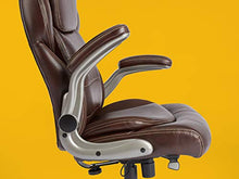 Load image into Gallery viewer, AmazonCommercial Ergonomic High-Back Bonded Leather Executive Chair with Flip-Up Arms and Lumbar Support, Brown