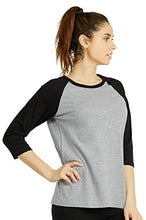 Load image into Gallery viewer, Cottonbell Women's Baseball Quarter Sleeve Tee Shirt (S, Light Heather/Black)