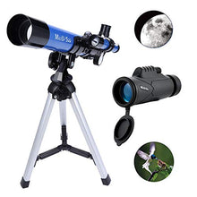 Load image into Gallery viewer, MaxUSee Kids Telescope 400x40mm with Finder Scope for Kids & Beginners + Portable 10X42 HD Monocular with BAK4 Prism FMC Lens for Moon Viewing Bird Watching Wildlife Scenery