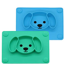 Load image into Gallery viewer, LongDear Baby Silicone Suction Placemat + Plates - Food Feeding Divided Mat for Kids and Toddlers Fits Most Highchair Trays - Easily Wipe Clean - Dishwasher and Microwave Safe (Blue & Green)
