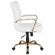 Load image into Gallery viewer, Flash Furniture Mid-Back White LeatherSoft Executive Swivel Office Chair with Gold Frame and Arms