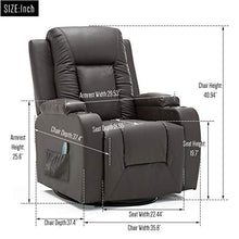 Load image into Gallery viewer, ComHoma Recliner Chair Massage Rocker with Heated Modern PU Leather Ergonomic Lounge 360 Degree Swivel Single Sofa Seat with Drink Holders Living Room Chair Brown