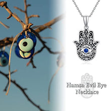 Load image into Gallery viewer, Hamsa Evil Eye Necklace 925 Sterling Silver Hand of Fatima Crystal Necklace Evil Eye Vintage Pendant Jewelry for Women Man