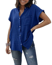 Load image into Gallery viewer, Runcati Womens Linen Button Down Shirts Cotton V Neck Loose Blouse Short Sleeve Casual Work Tunic Tops with Pocket