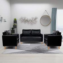 Load image into Gallery viewer, AILEEKISS Mid-Century Sectional Sofa Set Faux Leather Office 3 Pcs Couch Set with Armrest Modern Upholstered Loveseat Couches (1-Seater+1-Seater+2-Seater, Black)