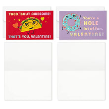Load image into Gallery viewer, Hallmark Kids Mini Valentines Day Cards Assortment, 18 Cards with Envelopes (Tacos, Pizza, Doughnuts)