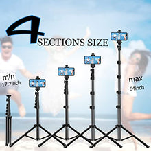 Load image into Gallery viewer, Selfie Stick Tripod, 64 inch Extendable Tripod Stand Phone Tripod Camera Tripod Wireless Remote Shutter Compatible with iPhone 13 12 11 pro Xs Max Xr,Android/Cameras
