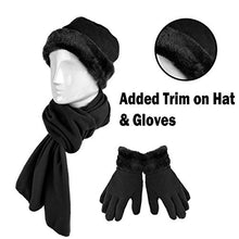 Load image into Gallery viewer, 3 Pieces Set Matching Hat, Gloves and Scarf for Woman. Solid Colors - Black