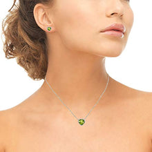 Load image into Gallery viewer, Sterling Silver Peridot and CZ Halo Heart Pendant Necklace & Stud Earrings Set
