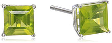Load image into Gallery viewer, 10K White Gold Princess cut Peridot Stud Earrings, (5mm)