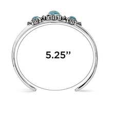 Load image into Gallery viewer, American West Sterling Silver Green Turquoise Gemstone 3-Stone Floral Filigree Cuff Bracelet Size Small