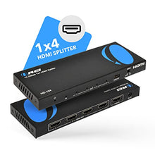 Load image into Gallery viewer, 4K 1x4 HDMI Splitter by OREI - 1 Port to 4 HDMI Display Duplicate/Mirror - Powered Splitter Ver 1.4 Certified for Full HD 1080P High Resolution & 3D Support (One Input To Four Outputs) - HD-104 Black