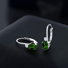 Load image into Gallery viewer, Gem Stone King 0.98 Ct Green Chrome Diopside White Created Sapphire 925 Silver 3/4 Inch Earrings