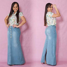 Load image into Gallery viewer, iYYVV Womens Casual Front Button High Waist Washed Denim A-Line Skirts Long Jean Skirt